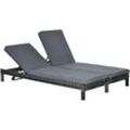 Outsunny - Polyrattan Doppelliege Sonnenliege Gartenliege für 2 Personen Relaxliege Luxus Lounge 5-stufige Rückenlehne Metall pe Rattan Grau 196 x