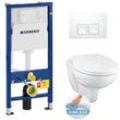 Pack DuofixBasic Vorwandelement + Porcher Hänge-WC spülrandlose + Geberit DELTA50 weiße Platte (PorcherGeb1-DE)