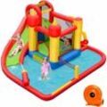 Costway - Aufblasbare Hüpfburg + 610W Geblaese Kombination mit Rutsche Wasserbecken, Springburg Hüpfschloss Outdoor Bouncer Spielpool Luftgeblaese