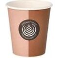 Coffee to go Becher, für 0,2 l, Ø 75 x H 91 mm, bedruckte Pappe, beige-schwarz, 50 Stück