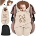 Baby Einschlagdecke Winter mit Kapuze +Tasche Babyeinschlagdecke Universal für Babyschale Autositz z.B. für Maxi-Cosi Römer für Buggy Babybett Beige