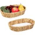 Relaxdays - Obstschalen, 2er Set, Dekokörbe für Obst, Brot uvm., aus Wasserhyazinthe, hbt ca. 7x33x22 cm, Boho-Stil, natur