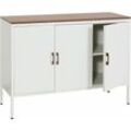 [NEUWERTIG] Kommode HHG-930, Sideboard Schrank Anrichte, 3 Türen Metall 90x120x40cm, Melamin beschichtet weiß