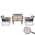 Garten-Garnitur MCW-K42, Gartenlounge Lounge-Set Sitzgruppe Sofa, Seilgeflecht Rope Holzoptik Stahl, Polster hellgrau