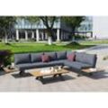 Aluminium Garten-Garnitur MCW-M62, Sitzgruppe Garten-/Lounge-Set Sofa, Holzoptik ~ Gestell anthrazit, Polster dunkelgrau