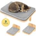 HAPPYPET Katzen Kletterwand Set 3-teilig für große Katzen – Wandkratzbaum mit Katzenbett, inkl. 4 x Katzenstufen Luxus Katzenwand Stabil, Katzenregal aus Massivholz, belastbar bis 45 Kg 2 Stufen M Kletterwand Set 2 M