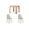 Homestyle4u Essgruppe Tisch mit 2 Stühlen Esstisch 80x80 Holz Natur Grau, (Komplett-Set, 3-tlg), braun