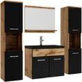 Badplaats - Badezimmer Badmöbel-Set Montreal xl 60cm Schwarze Waschbecken - Eiche mit Mat Schwarz - Unterschrank Hochschrank Waschtisch Möbel