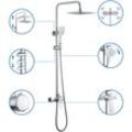 Auralum - Duschset Quadrat Duschsäule Duschsystem, Chrom Regendusche Duschset mit Kopfbrause eckig und Handbrause, Höhenverstellbare Duschstange für