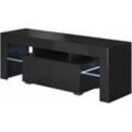 Lowboard Stehend mit led TV-Schrank Fernsehtisch Stehend tv Möbel TV-Ständer 1 Schublade 130x45x35cm Modell Elio Schwarz Glanz