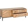 TV-Rack HHG 178, TV-Board Fernsehtisch Lowboard TV-Schrank Kommode, Massiv-Holz Mango 56x145x43cm mvg, natur