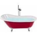 Badewanne Rot / Silber 170 x 80 cm Acryl mit Überlauf und Löwenfußen Freistehend Oval Retro