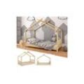 VITALISPA Kinderbett Hausbett DESIGN 80x160cm Natur Zaun Kinder Holz Haus Hausbett