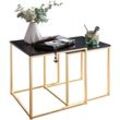 KADIMA DESIGN Couchtisch Set TRONTO: 2 Tische, Gold-Look, Metallgestell, schwarze Glas/MDF-Platte, 40/35x42/39x40/35 cm.