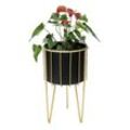 DanDiBo Blumenhocker mit Topf Metall Gold Schwarz Rund L 45 cm Blumenständer 96039 Blumensäule Modern Pflanzenständer Pflanzenhocker