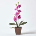 Kunstblumen Orchidee rosa in rustikaler brauner Topf, 48 cm hoch - Rosa - 48 cm - Homescapes