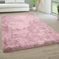 Hochflor Teppich Wohnzimmer Fellteppich Kunstfell Shaggy Flauschig Einfarbig 160 cm Rund, Alt-Rosa - Paco Home