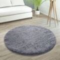 Hochflor Teppich Wohnzimmer Fellteppich Kunstfell Shaggy Flauschig Einfarbig Grau, 80 cm Rund - Paco Home