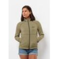 Kapuzenfleecejacke JACK WOLFSKIN "FERNWEH HOODED JKT W" Gr. M (38/40), grün (bay, leaf), Damen, OBERSTOFF: 97% POLYESTER, 3% ELASTHAN; Futter: 100% POLYESTER, Jacken