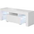 Lowboard Stehend mit led TV-Schrank Fernsehtisch Stehend tv Möbel TV-Ständer 1 Schublade 130x45x35cm Modell Elio Weiss Glanz