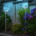 Solar Fackeln Mond Garten Gartendeko Solarlampe Solarleuchte Außen, Blauer Lichteffekt, Crackle Glas, IP44, led kaltweiß, h 90 cm, Garten Balkon, 2er