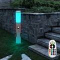 Wegleuchte Außen mit Bewegungsmelder 2x Steckdose Sockelleuchte Gartenleuchte dimmbar mit Fernbedienung, Edelstahl Anthrazit, RGB LED 8,5W 806lm