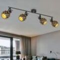 Deckenleuchte Deckenstrahler Wohnzimmerlampe Esszimmerleuchte, Kristalle, Spots beweglich, Metall schwarz, 4 x E27, l 90 cm