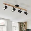 Deckenlampe Deckenleuchte Spotlampe Holzleuchte Holzlampe Spotleuchte Wohnzimmerlampe, 4 Flammig Spots beweglich, Holz natur Metall schwarz, 4x GU10