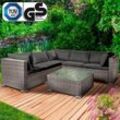 Gartenmöbel Lounge Sofa Couch Set Passion Grau Poly-Rattan für 4 Personen - Brast