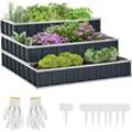 Hochbeet aus Stahl 3-stufige Gartenbeet mit T-Form-Pflanzenschilder Handschuhe Pflanzenbeet Kräuterbeet Blumentreppe für Balkon Garten Dunkelgrau 118