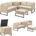 Juskys - Outdoor Polyrattan Lounge Santorini - Gartenlounge mit Beistelltisch & Auflagenbox - Gartenmöbel Set Rattan Sitzecke wetterfest - Creme