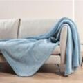 Kuscheldecke XXL 150x200cm ( Blau ) Flauschige Wendedecke, Flanell Sherpa-Fleece, Dicke Sofadecke - ÖKO-TEX - Couchdecke Tagesdecke - 450g/m²