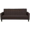 3-Sitzer Sofa Dunkelbraun Stoffbezug Gesteppt mit Schlaffunktion Dunkle Holzbeine Schmale Armlehnen Retro-Design Wohnzimmer Schlafsofa Sofabett