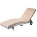 Sonnenliege HHG-456, Gartenliege Relaxliege Liege, Poly-Rattan grau, Kissen beige