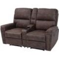 HHG - 2er Kinosessel 371, Relaxsessel Fernsehsessel Sofa, Nosagfederung Getränkehalter Fach Stoff/Textil braun