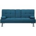 Beliani - 3-Sitzer Sofa Blau Stoffbezug Gesteppt mit Schlaffunktion Integriertem Tisch Klapparmlehne Modern Skandi Wohnzimmer Schlafsofa Sofabett