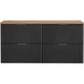 Waschtischunterschrank 120cm ADELAIDE-56-BLACK in matt schwarz mit Eiche Nb., gerillte Front, B/H/T 120,6/59,2/46,5 cm