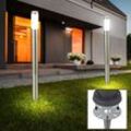 Etc-shop - 2er Set led Garten Steck Steh Lampen edelstahl Wege Leuchten Erdspieß Terrassen Strahler silber