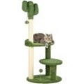 Kaktus Kratzbaum 111 cm Katzenkratzbaum mit 2 Etagen, Spielball Katzenbaum, Kletterbaum mit Katzenbett für Katzen bis 10 kg, Katzenmöbel, Sisal, Grün