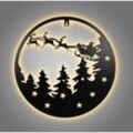 Led Metall Weihnachts Silhouettenbild schwarz - 35 cm - Weihnachts Deko Wandbild zum Hängen warm weiß beleuchtet - Schatten Silhouette Wand Licht