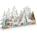 Spetebo - Holz Winterlandschaft 30 cm beleuchtet - 15 led warmweiß - Weihnachts Fenster Deko Aufsteller Winter Haus Silhouette