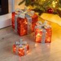 Spetebo - led Geschenkboxen mit Timer 3er Set - rot / grau - Weihnachts Dekoboxen warm weiß beleuchtet - Weihnachten Advent Winter Christbaum Deko