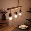 Etc-shop - Holz Design Hängeleuchte mit Gitter Lampenschirmen Pendelleuchte mit Holzbalken 3 flammig, Metall schwarz Holz natur, 5x E27 max 40 Watt,