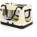Fudajo Faltbare Transportbox für Hunde, Katzen L (70x52x50cm), robust, leicht, sicher, Hundebox mit Tragegriff und Decke, Beige