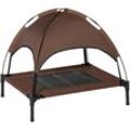 Pawhut - Erhöhtes Hundebett mit Baldachin, Haustierbett, Hundeliege outdoor mit Dach, Atmungsaktiv, Taftstoff für Camping Kaffee 76 x 61 x 73 cm