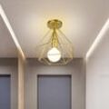 Axhup - Deckenleuchte Vintage Semi-Flush Mount Deckenlampe mit Diamant Form Käfig Antik Licht E27 Lampenfassung für Loft Esszimmer Schlafzimmer Gold