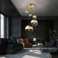 Pendelleuchte Esszimmer Hängelampe gold 5 flammig Wohnzimmerleuchte Loftlampe, Glas teilsatiniert, h 150 cm