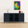 180cm modernes Sideboard mit Glastüren und Einlegeböden blau navy - Caracas