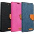 Samsung - Elegante Handy Hülle canvas Buchholster kompatibel mit Galaxy S24 Dunkelblau - Schwarz