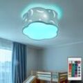 Deckenlampe Schlafzimmerleuchte blau Kinderlampe Wolke, 3-flammig Fernbedienung dimmbar Memoryfunktion, Sterne Mond Textilschirm, 3x RGB LED 4,8W